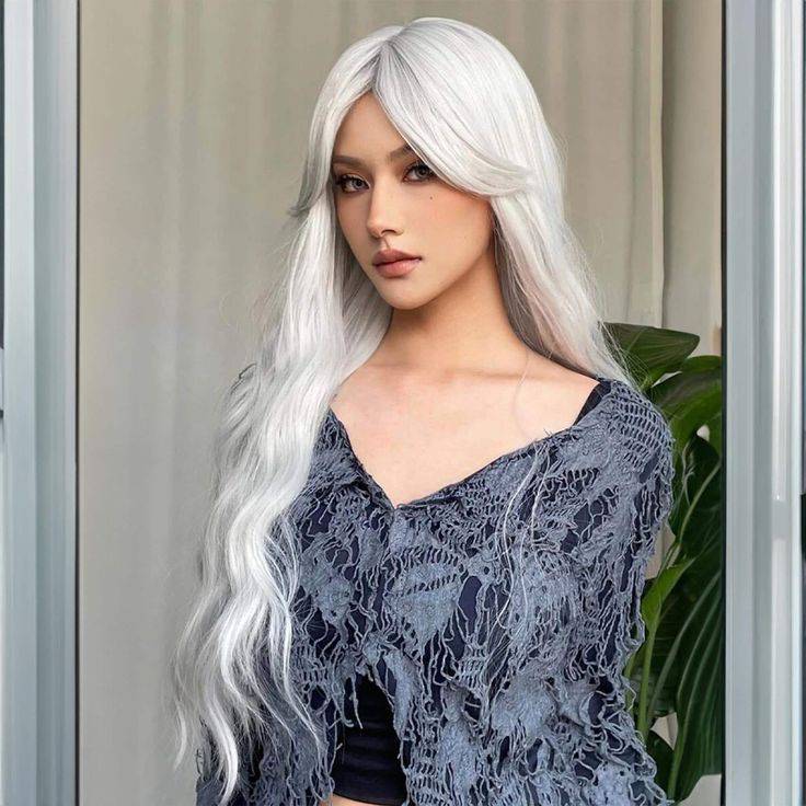 کلاه گیس نقره ای بلند